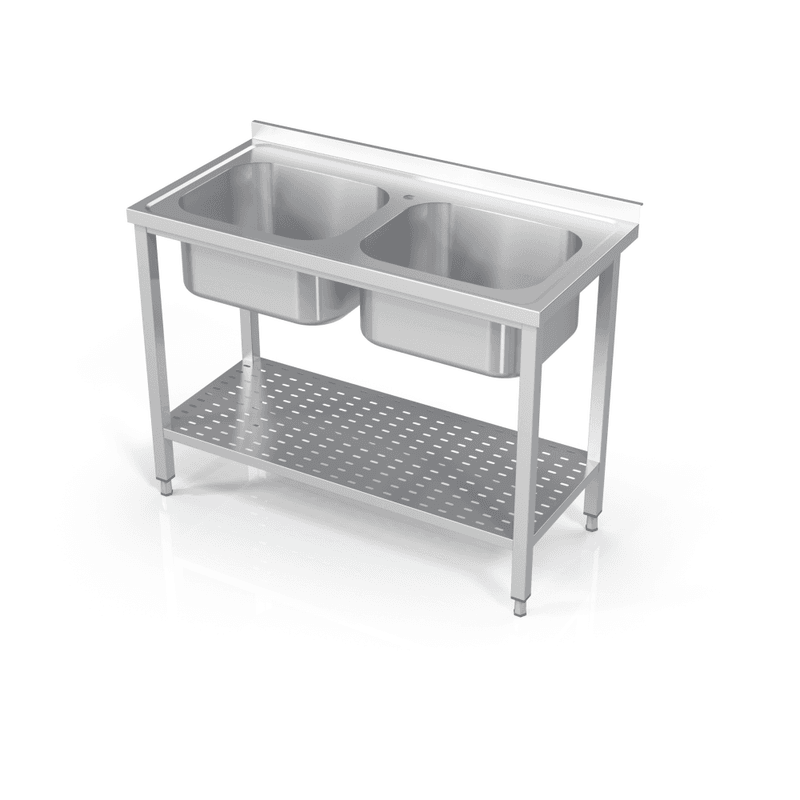 Rustfri Benk med to kummer & PERFORERT HYLLE